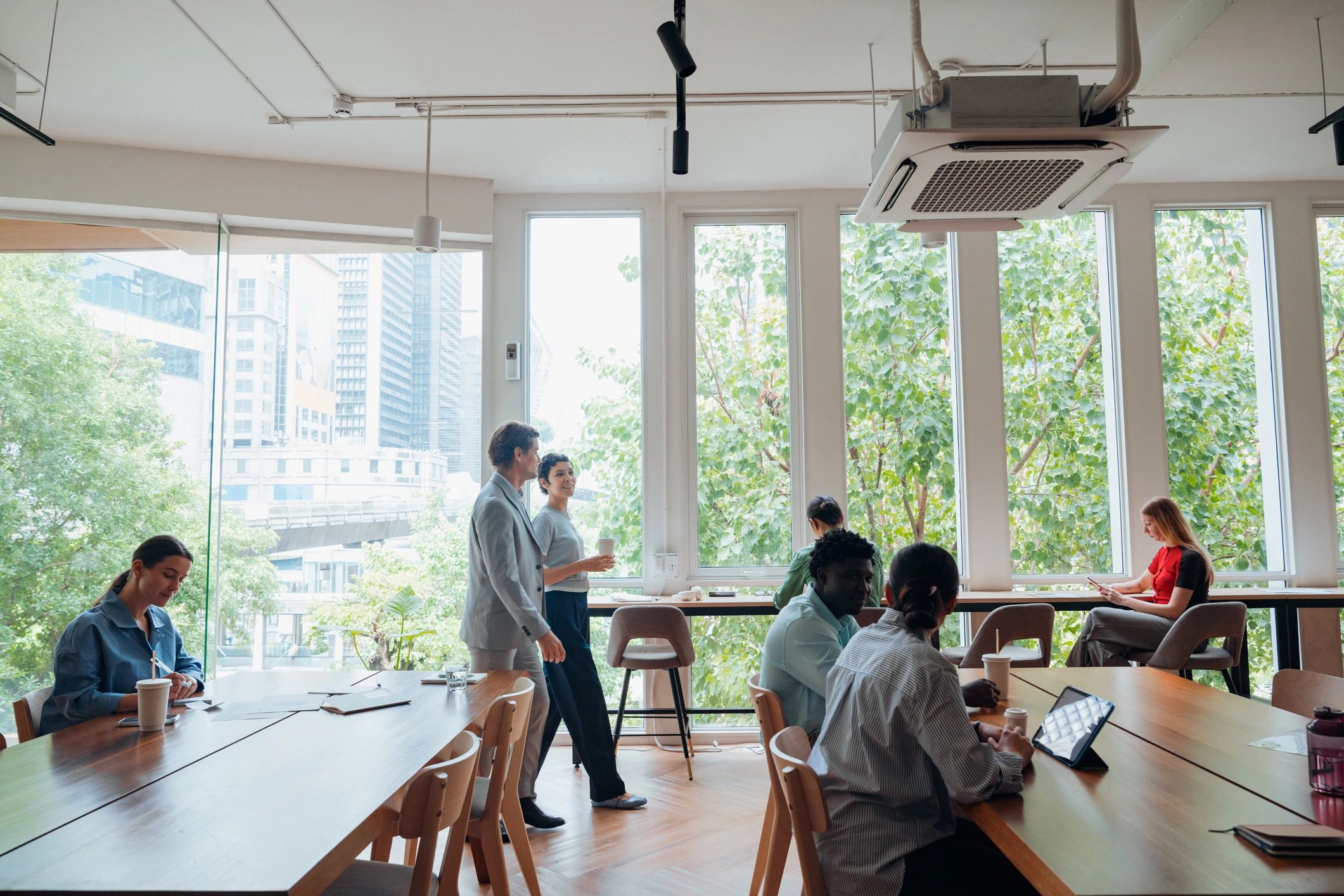 Business professionals collaborating in a modern office